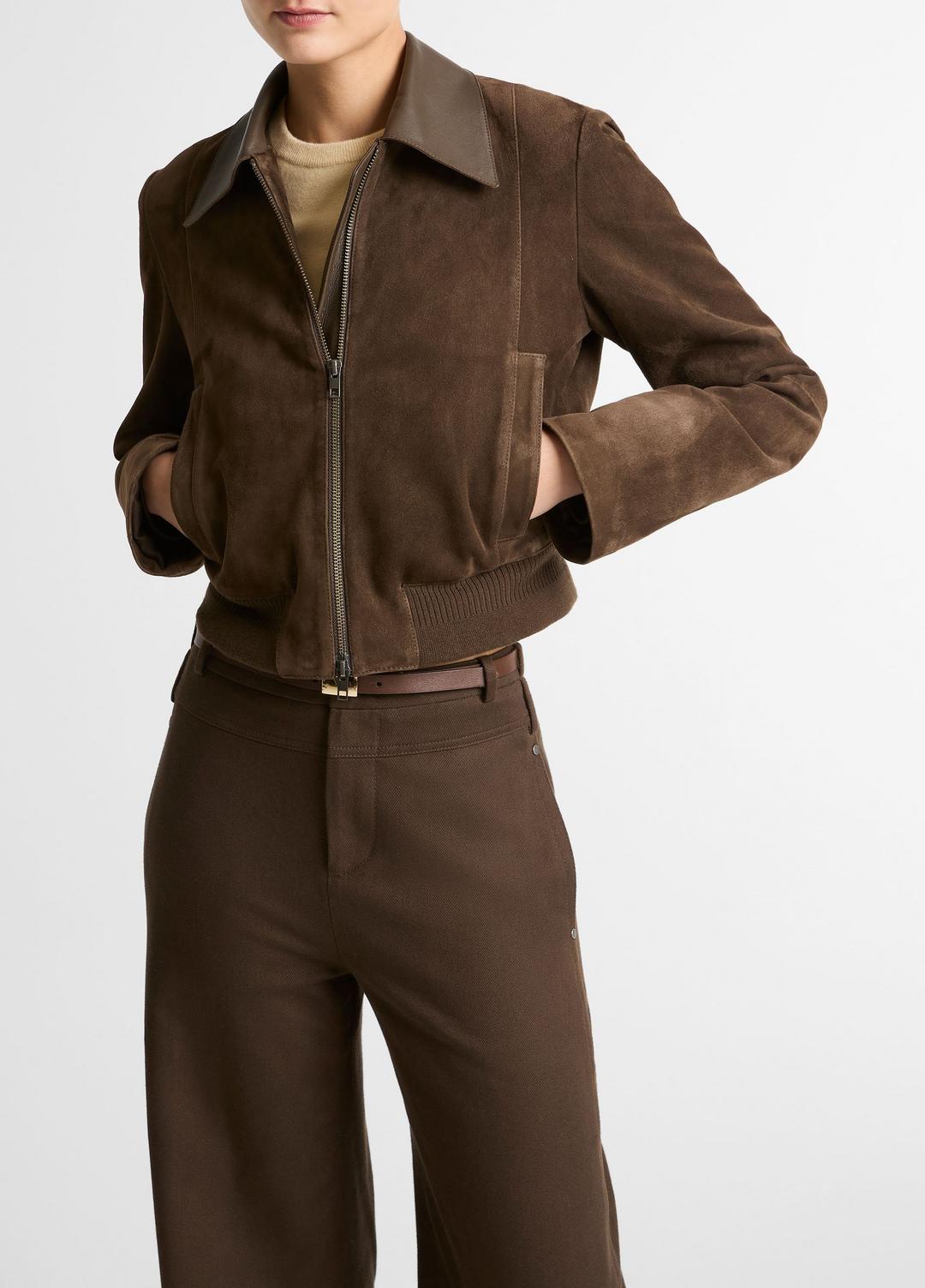 Suede Shrunken Bomber Jacket  in Jackets - WILLOW