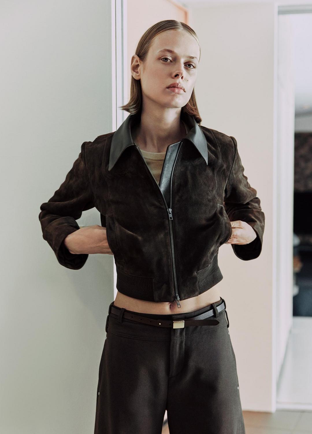 Suede Shrunken Bomber Jacket  in Jackets - WILLOW