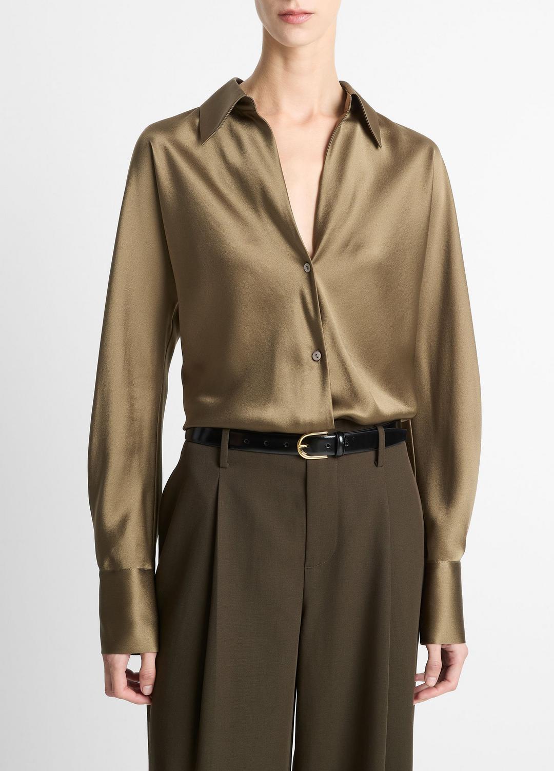 Silk Bias Long-Sleeve Blouse in Long Sleeve - CYPRESS