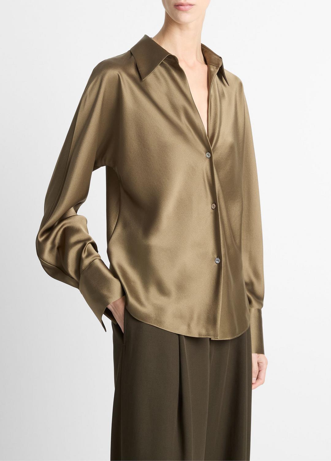 Silk Bias Long-Sleeve Blouse in Long Sleeve - CYPRESS