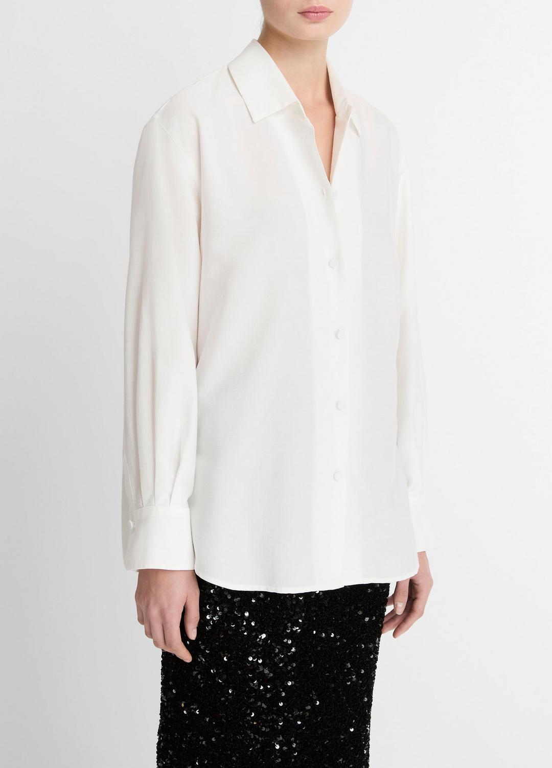 Refined Twill Covered-Button Shirt in Long Sleeve - LIGHT CREAM
