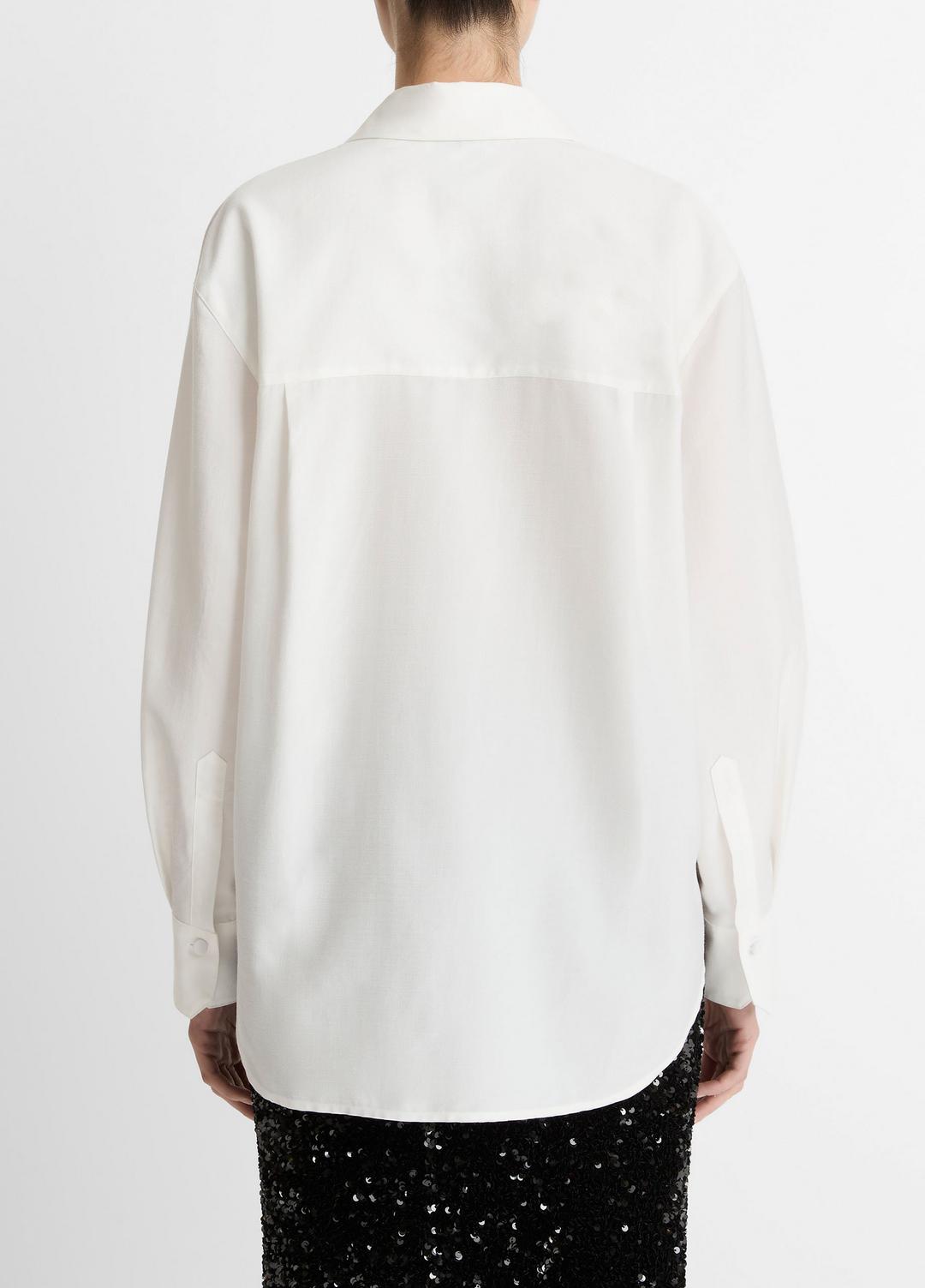 Refined Twill Covered-Button Shirt in Long Sleeve - LIGHT CREAM