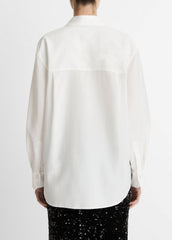 Refined Twill Covered-Button Shirt in Long Sleeve - LIGHT CREAM