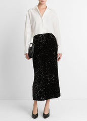 Refined Twill Covered-Button Shirt in Long Sleeve - LIGHT CREAM