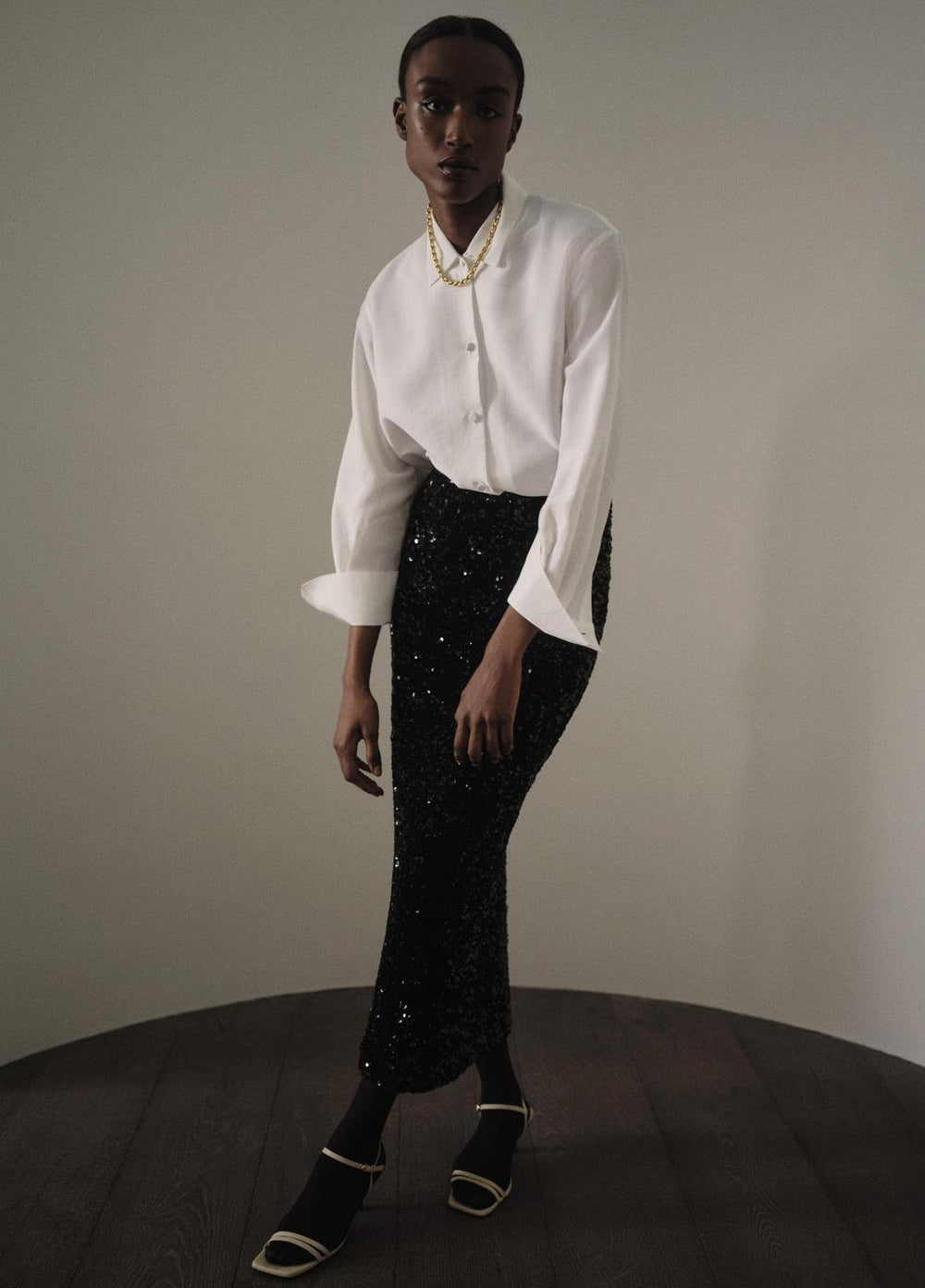 Refined Twill Covered-Button Shirt in Long Sleeve - LIGHT CREAM