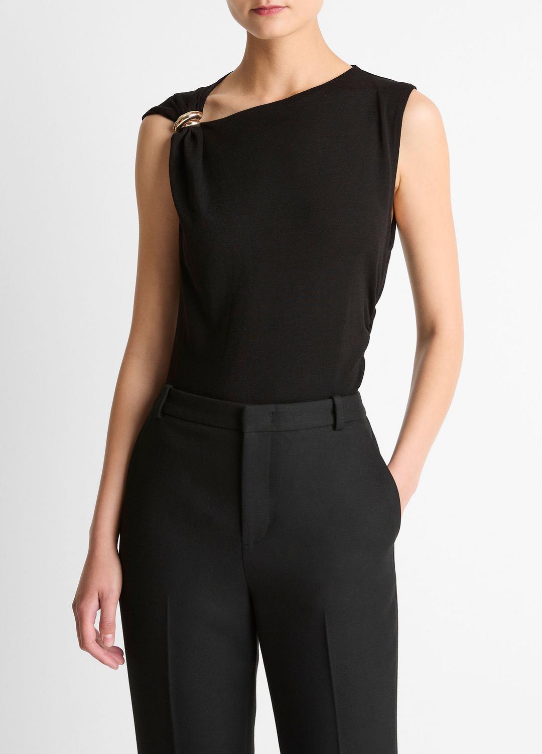 Cinched-Shoulder Wool-Blend Top in Tank Tops - BLACK