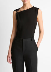 Cinched-Shoulder Wool-Blend Top in Tank Tops - BLACK