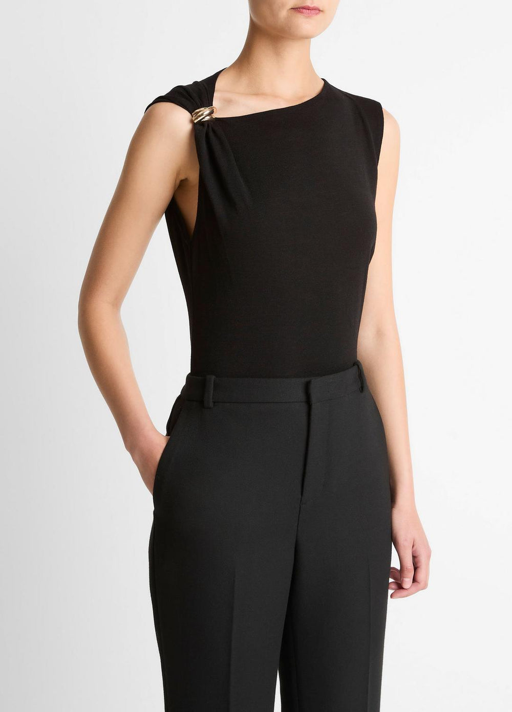 Cinched-Shoulder Wool-Blend Top in Tank Tops - BLACK