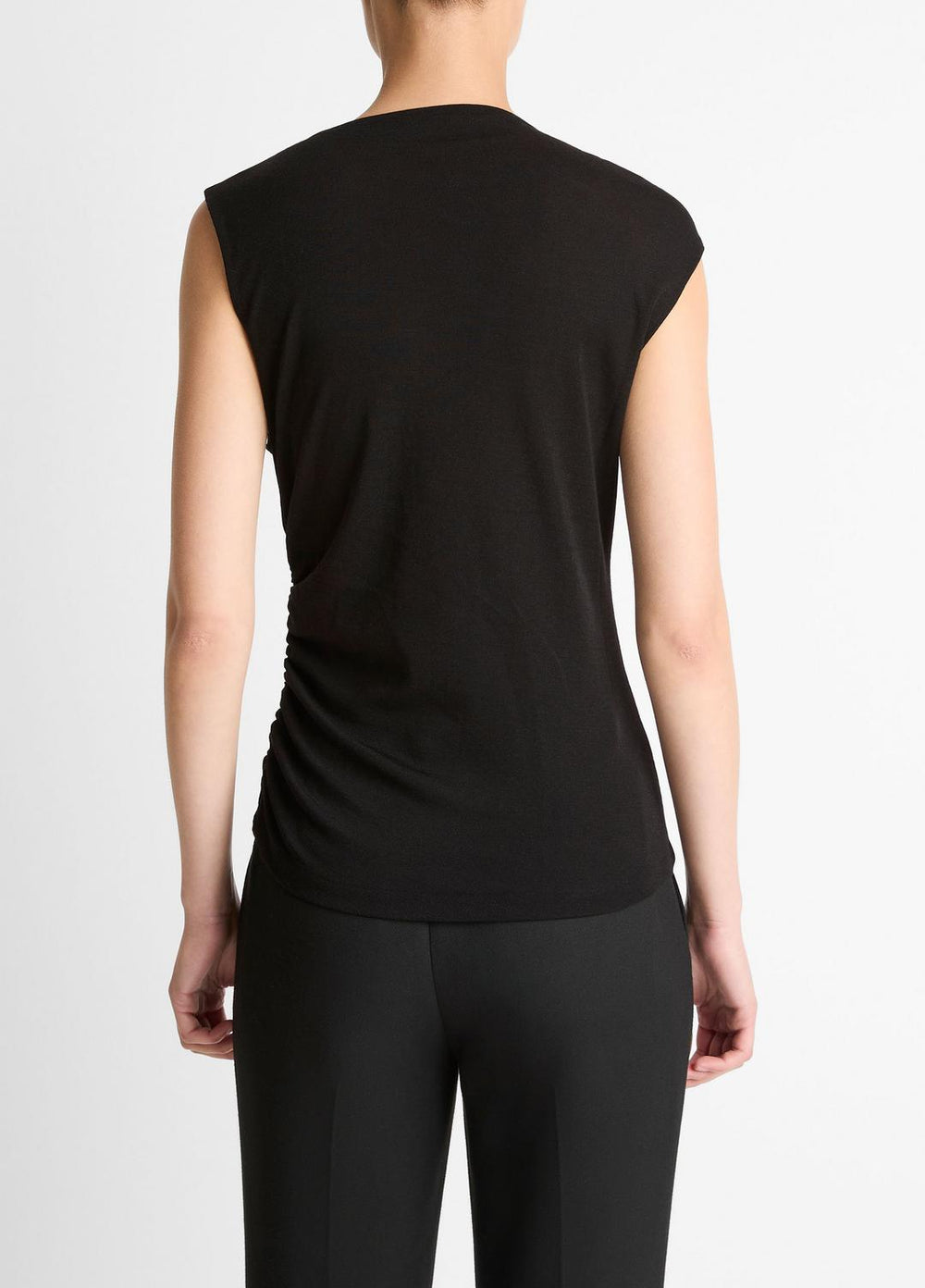 Cinched-Shoulder Wool-Blend Top in Tank Tops - BLACK