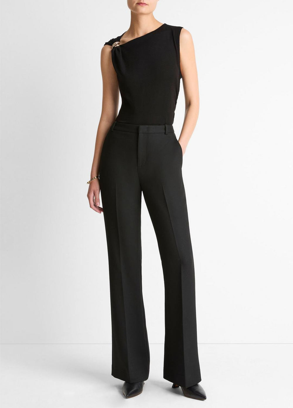 Cinched-Shoulder Wool-Blend Top in Tank Tops - BLACK