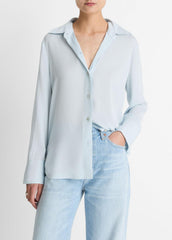 Stretch-Silk Button-Front Blouse in Long Sleeve - GLACIER