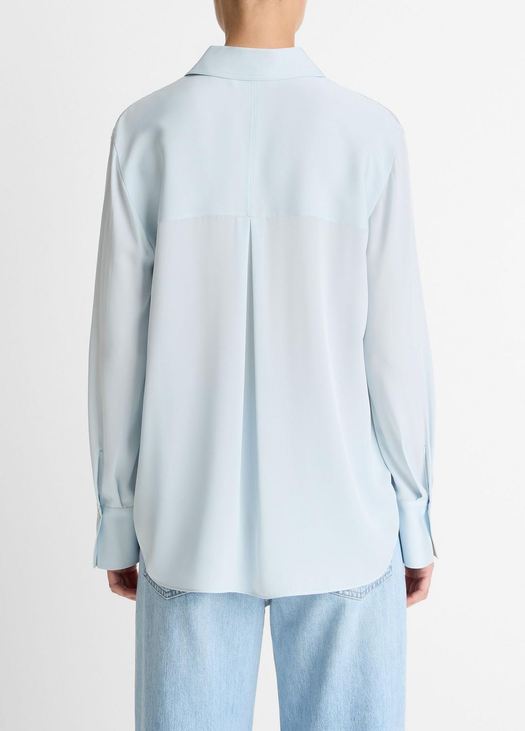 Stretch-Silk Button-Front Blouse in Long Sleeve - GLACIER
