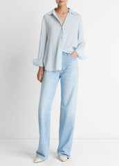 Stretch-Silk Button-Front Blouse in Long Sleeve - GLACIER