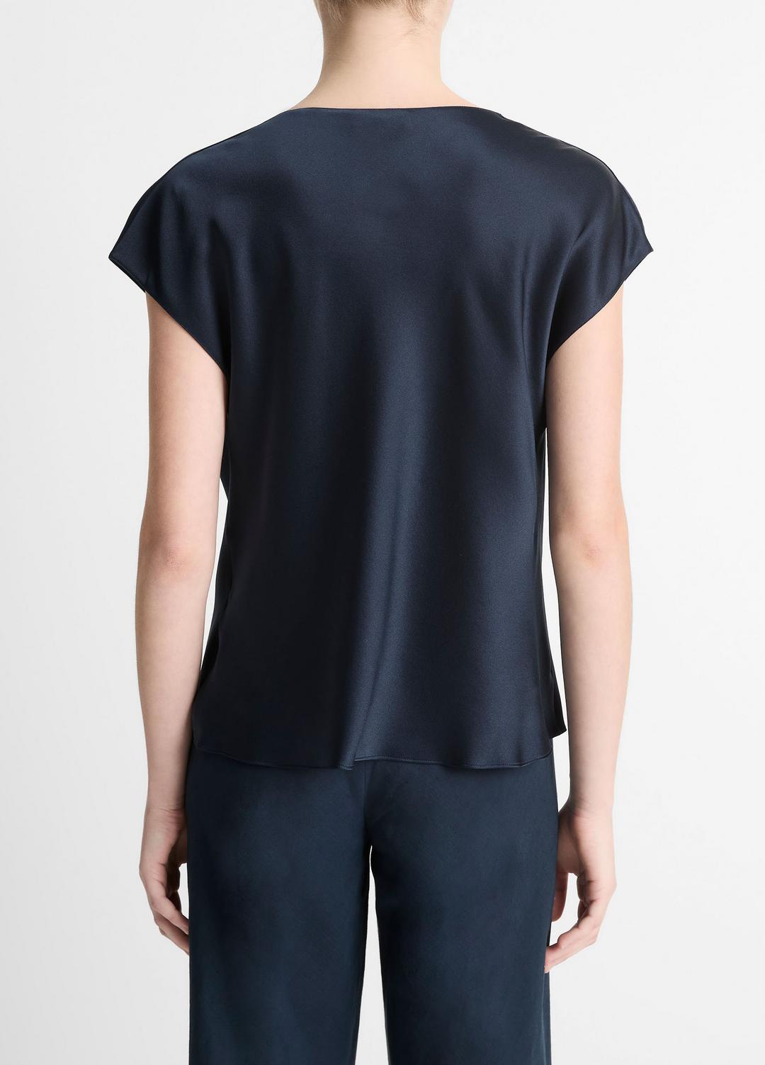 Silk Cowl-Neck Blouse in Short Sleeve - COASTAL BLUE