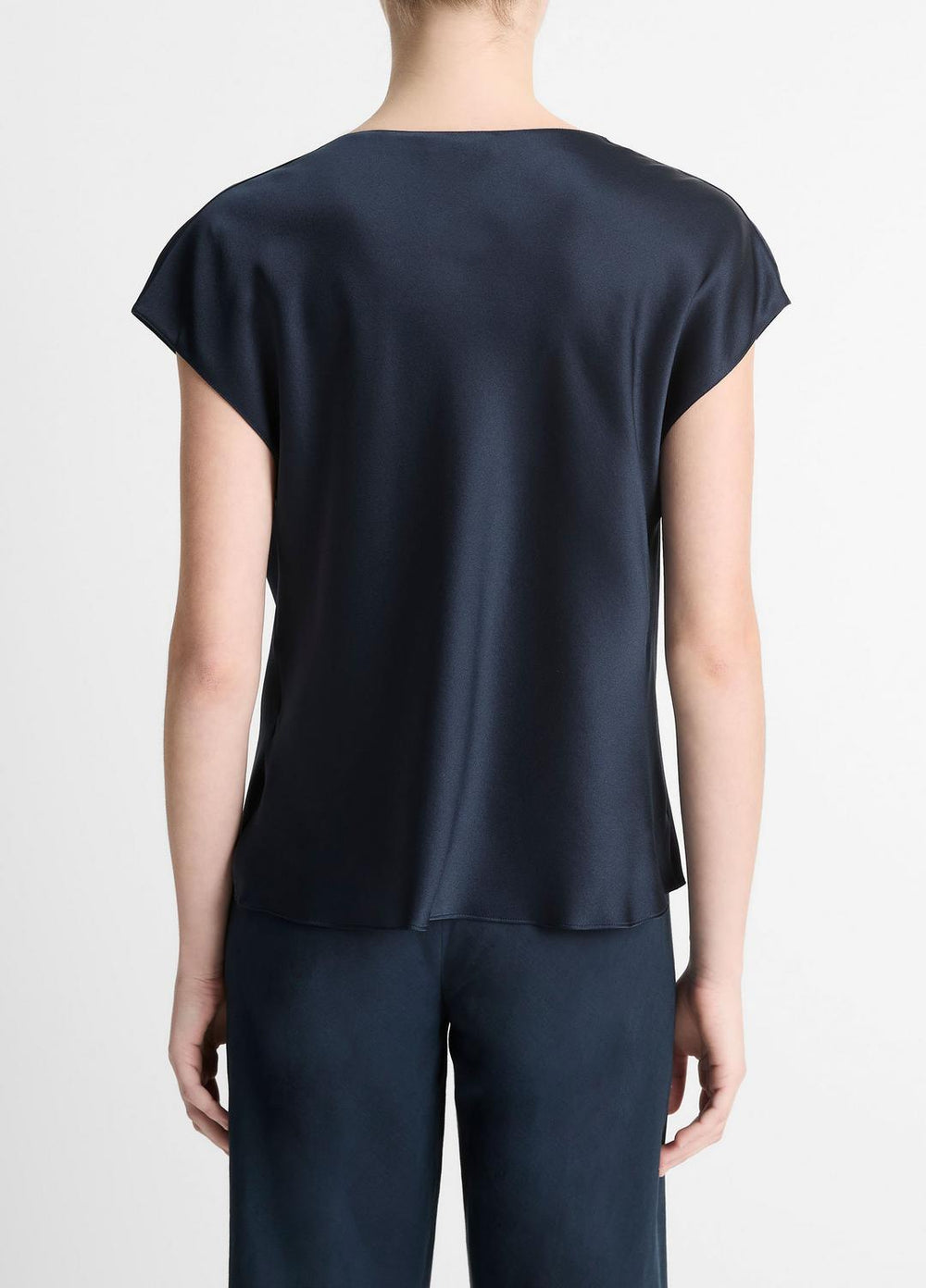 Silk Cowl-Neck Blouse in Short Sleeve - COASTAL BLUE