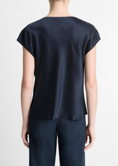 Silk Cowl-Neck Blouse in Short Sleeve - COASTAL BLUE