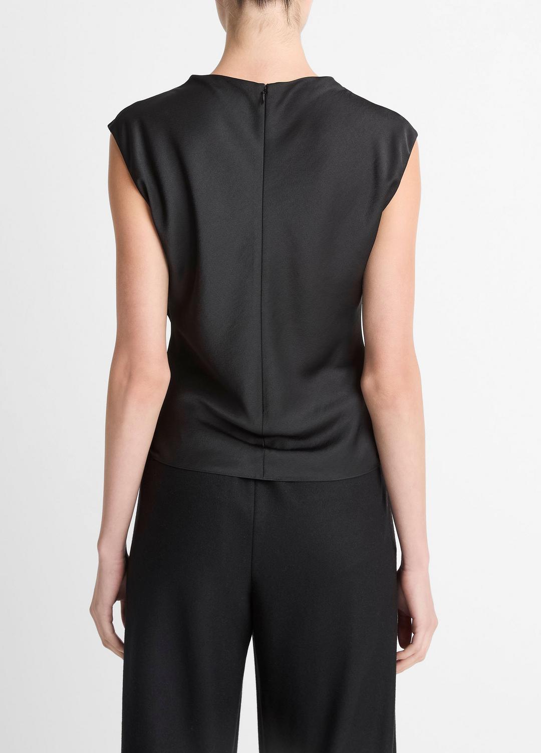 Satin Draped Cowl-Neck Top in Tank Tops - BLACK