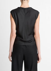 Satin Draped Cowl-Neck Top in Tank Tops - BLACK