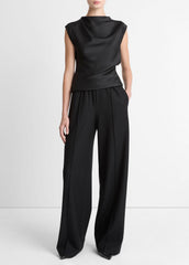 Satin Draped Cowl-Neck Top in Tank Tops - BLACK