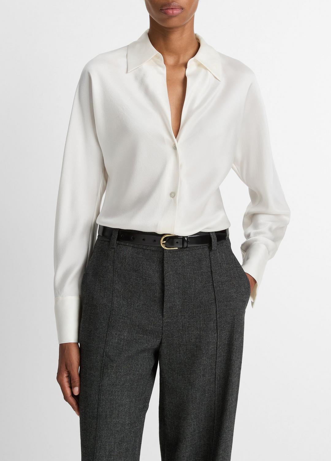 Silk Bias Long-Sleeve Blouse in Long Sleeve - OFF WHITE