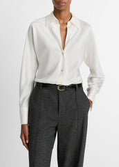 Silk Bias Long-Sleeve Blouse in Long Sleeve - OFF WHITE