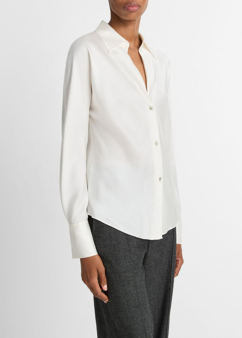 Silk Bias Long-Sleeve Blouse in Long Sleeve - OFF WHITE