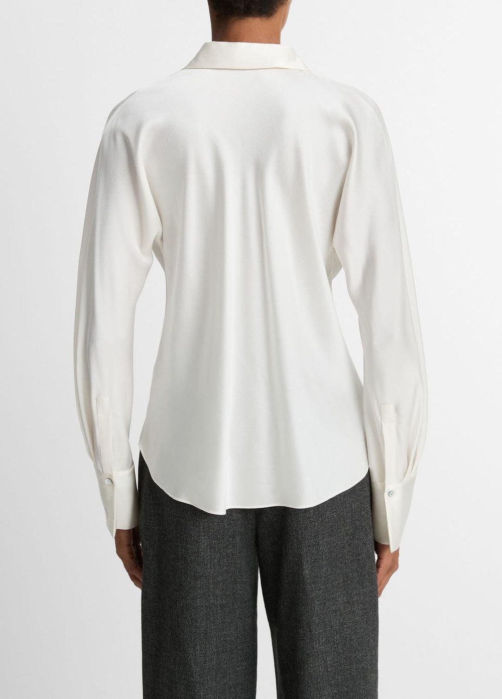 Silk Bias Long-Sleeve Blouse in Long Sleeve - OFF WHITE