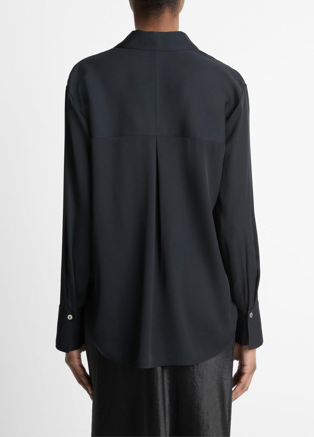 Stretch-Silk Button-Front Blouse in Long Sleeve - BLACK
