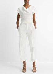 Silk Cowl-Neck Blouse in Short Sleeve - OFF WHITE