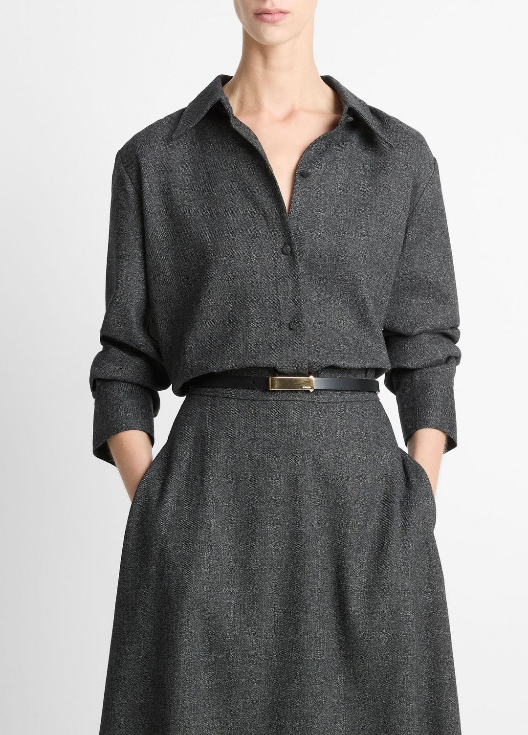 Italian Jaspe Relaxed Button-Front Shirt in Long Sleeve - MEDIUM HEATHER GREY