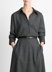 Italian Jaspe Relaxed Button-Front Shirt in Long Sleeve - MEDIUM HEATHER GREY