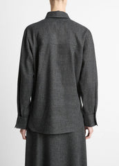 Italian Jaspe Relaxed Button-Front Shirt in Long Sleeve - MEDIUM HEATHER GREY