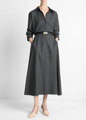 Italian Jaspe Relaxed Button-Front Shirt in Long Sleeve - MEDIUM HEATHER GREY