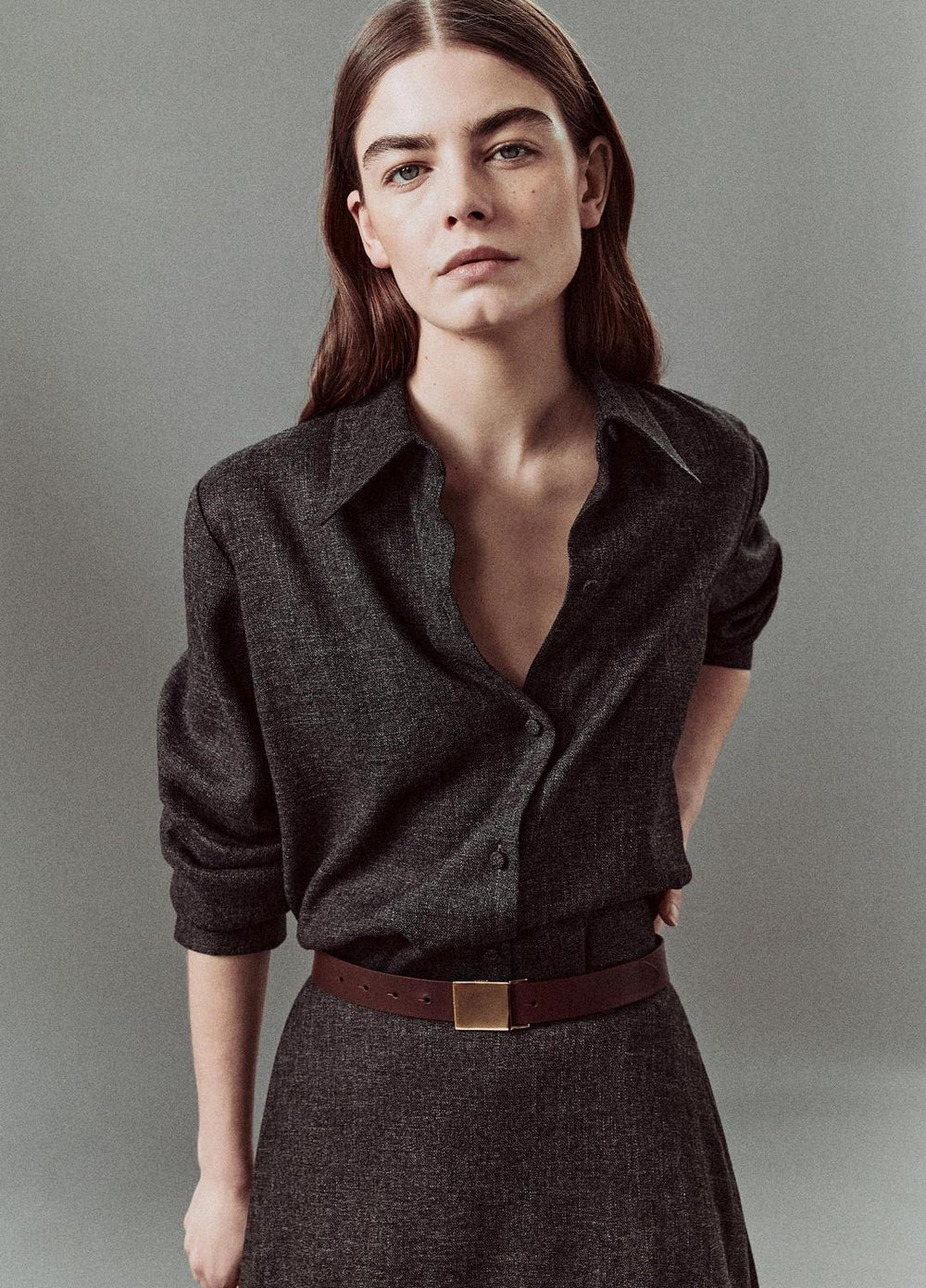 Italian Jaspe Relaxed Button-Front Shirt in Long Sleeve - MEDIUM HEATHER GREY