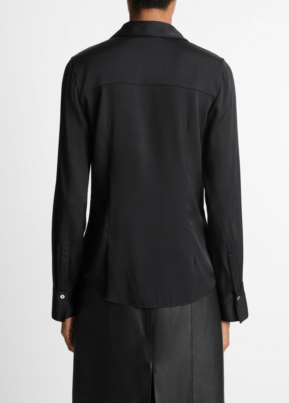 Silk-Blend Slim Button-Front Blouse in Long Sleeve - BLACK
