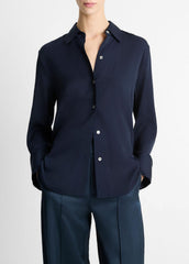 Stretch-Silk Button-Front Blouse in Long Sleeve - COASTAL BLUE
