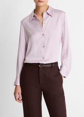 Silk-Blend Slim Button-Front Blouse in Long Sleeve - IRIS QUARTZ