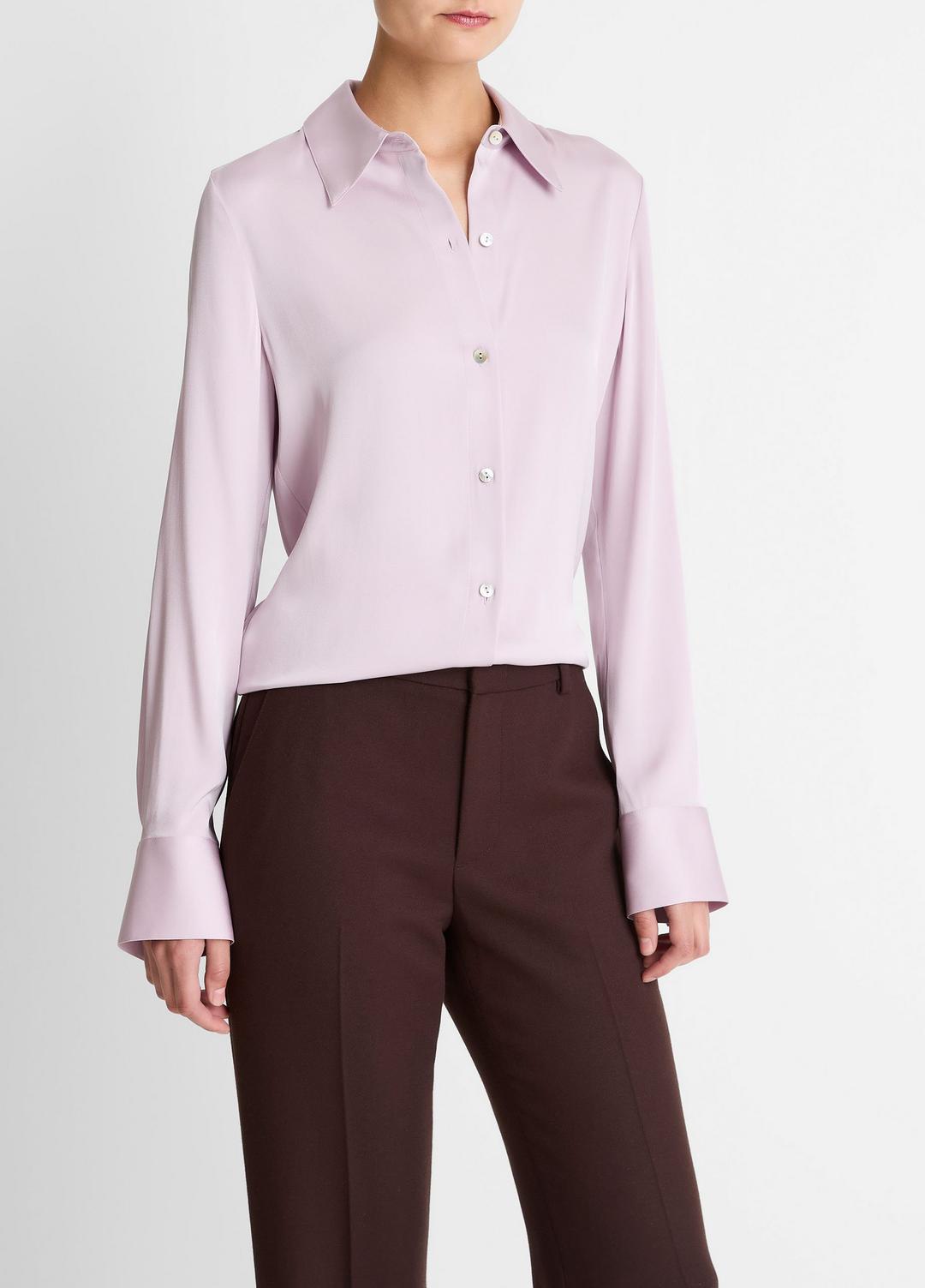 Silk-Blend Slim Button-Front Blouse in Long Sleeve - IRIS QUARTZ