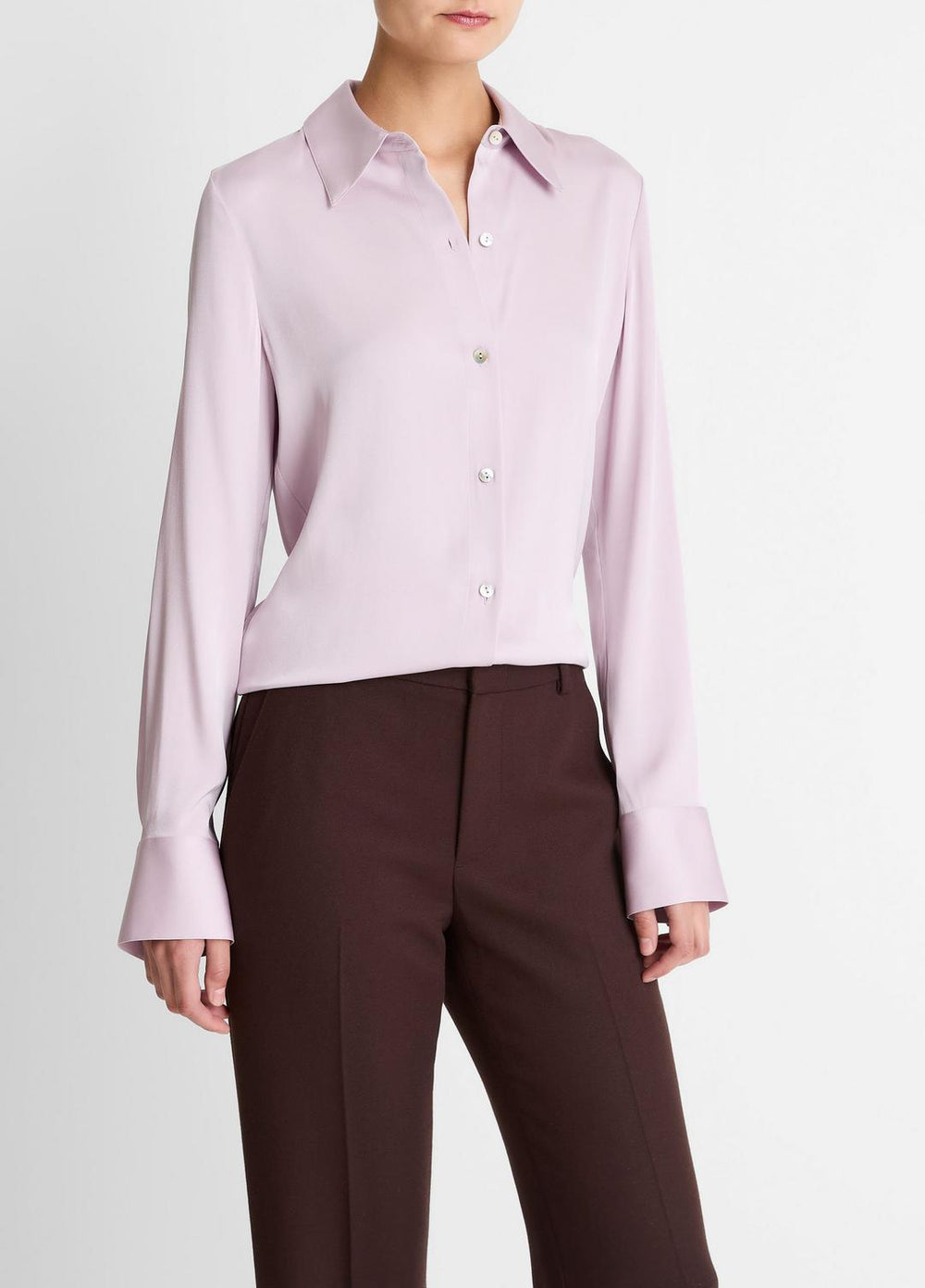 Silk-Blend Slim Button-Front Blouse in Long Sleeve - IRIS QUARTZ