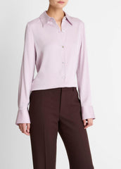Silk-Blend Slim Button-Front Blouse in Long Sleeve - IRIS QUARTZ