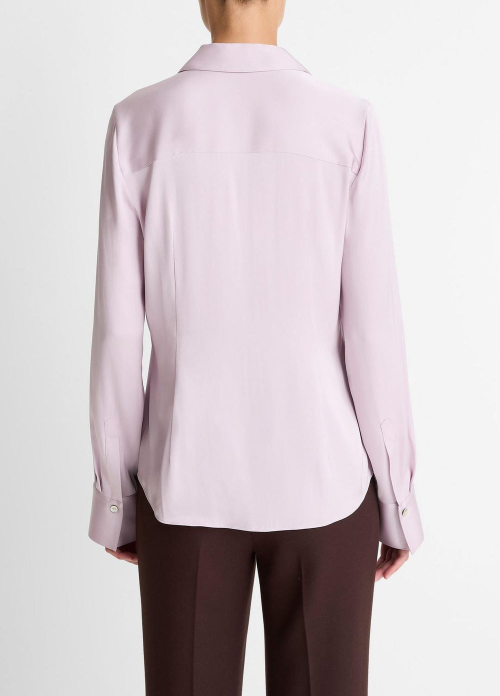 Silk-Blend Slim Button-Front Blouse in Long Sleeve - IRIS QUARTZ