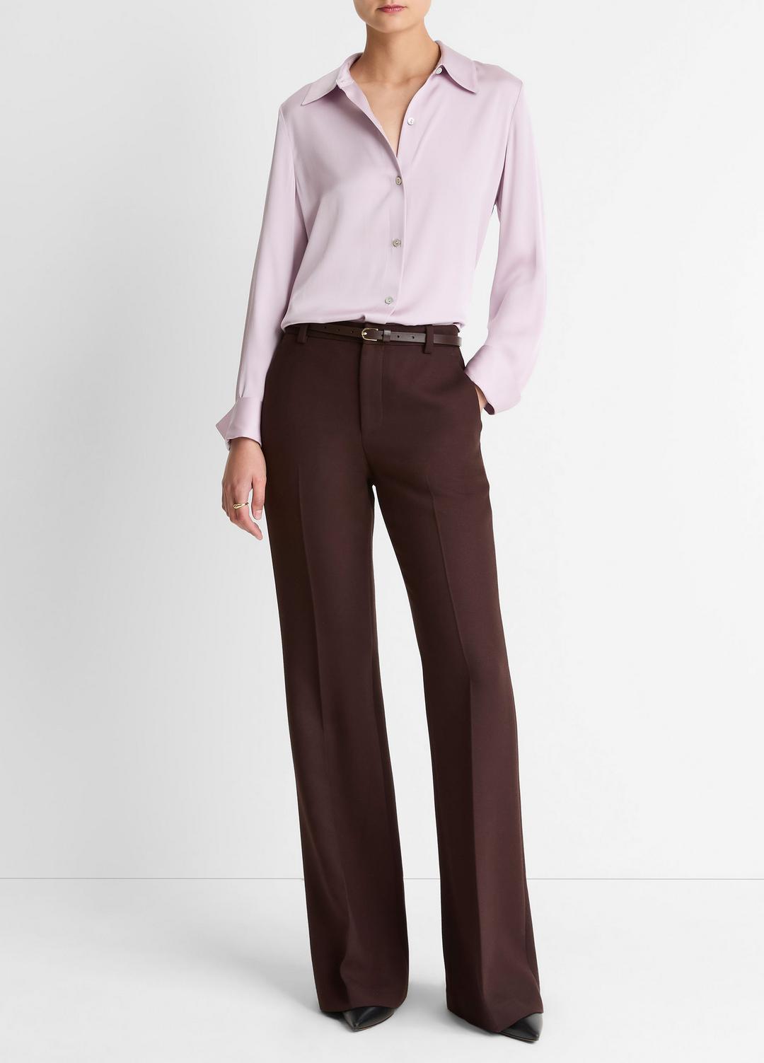 Silk-Blend Slim Button-Front Blouse in Long Sleeve - IRIS QUARTZ