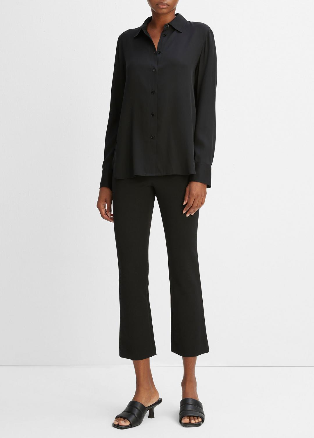 Slim Fitted Stretch-Silk Blouse in Long Sleeve - BLACK