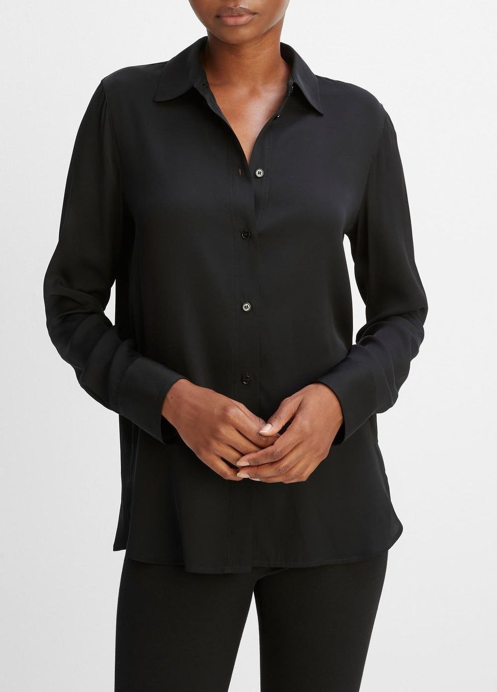 Slim Fitted Stretch-Silk Blouse in Long Sleeve - BLACK