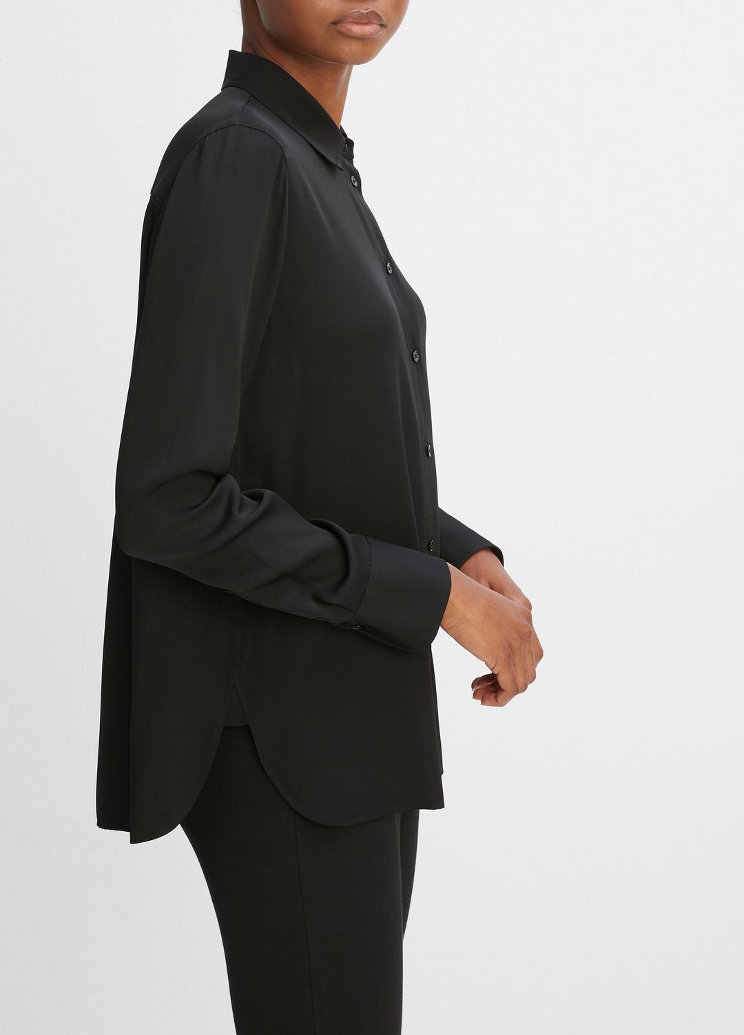 Slim Fitted Stretch-Silk Blouse in Long Sleeve - BLACK
