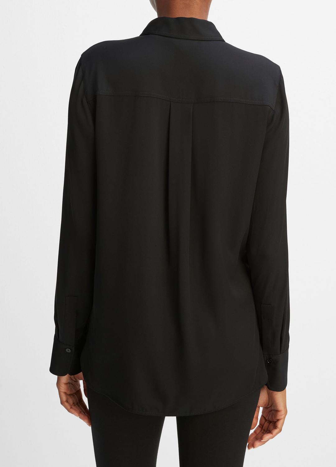 Slim Fitted Stretch-Silk Blouse in Long Sleeve - BLACK
