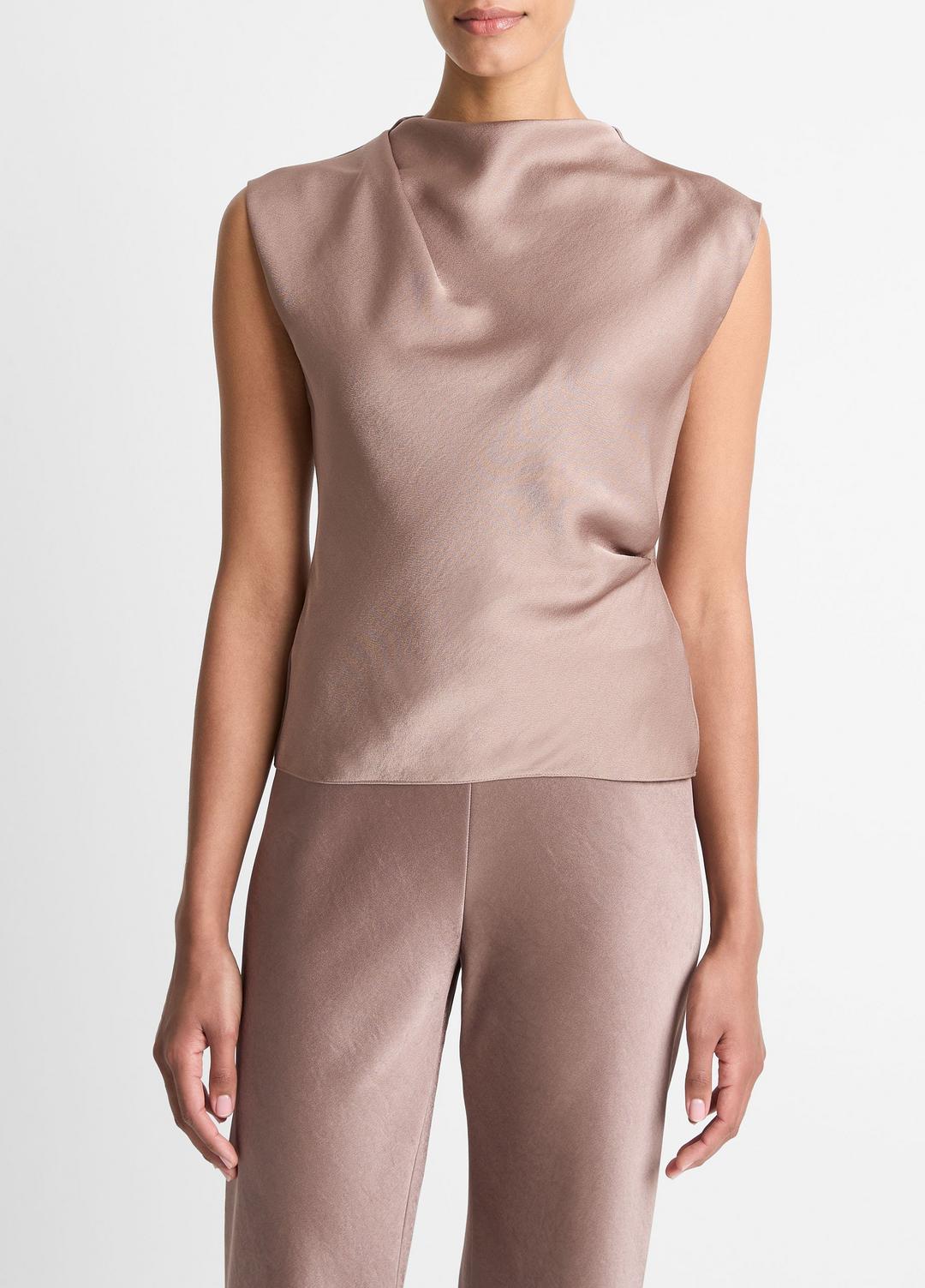 Satin Draped Cowl-Neck Top in Tank Tops - MAUVE LILAC