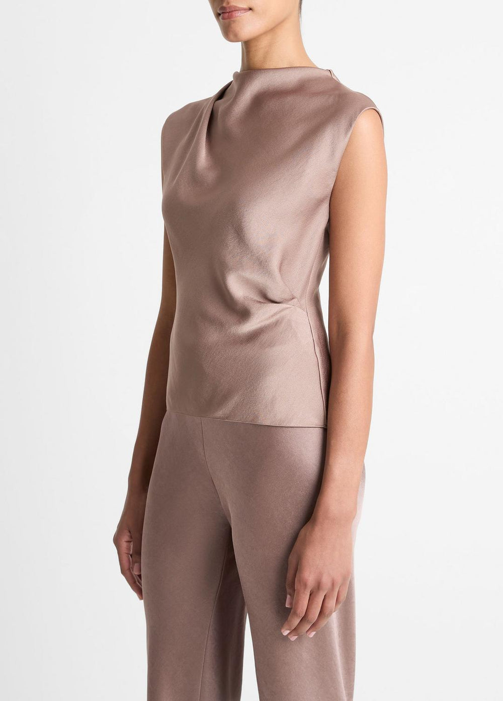 Satin Draped Cowl-Neck Top in Tank Tops - MAUVE LILAC