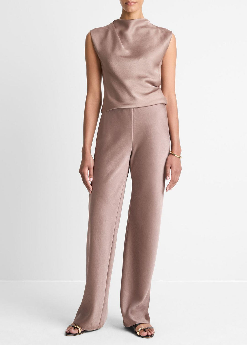 Satin Draped Cowl-Neck Top in Tank Tops - MAUVE LILAC