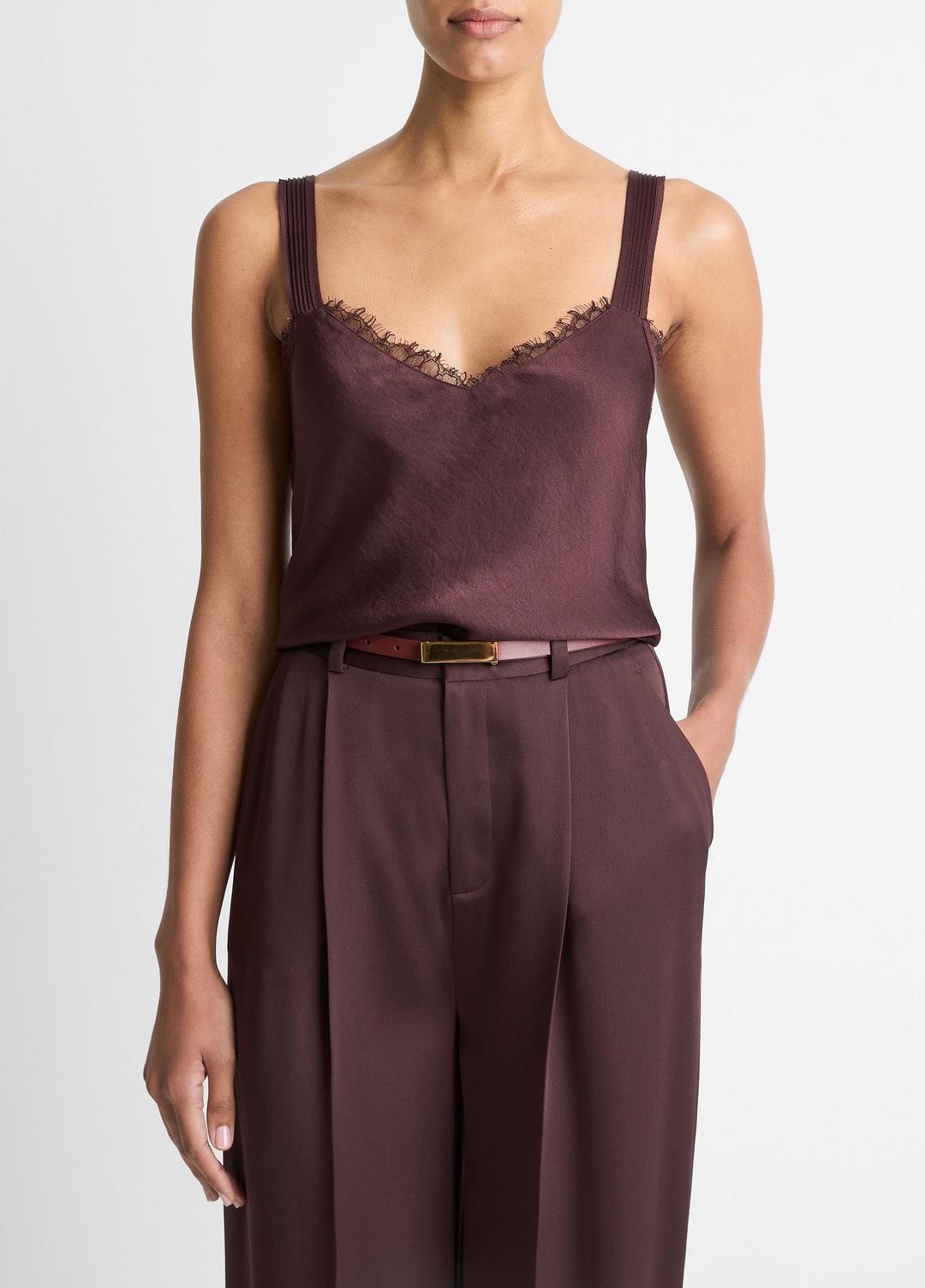 Lace-Trim Satin Camisole in Tank Tops - FIG